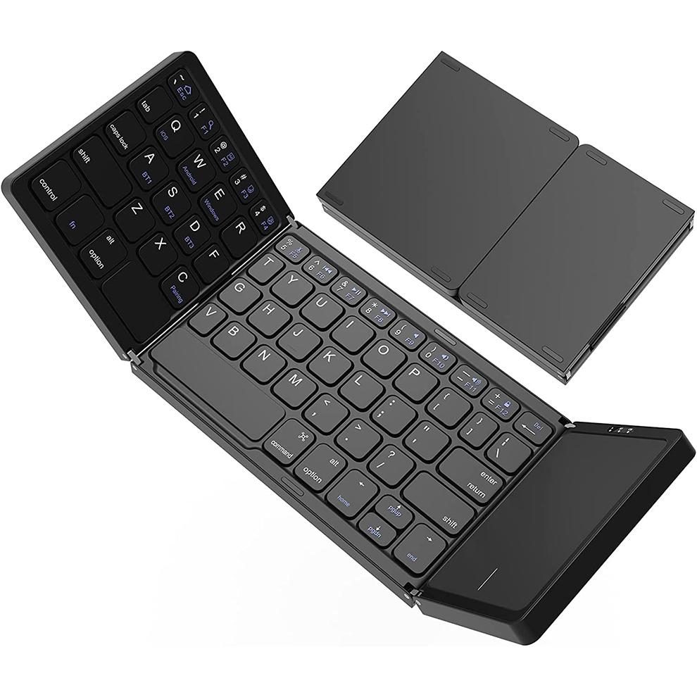 Multi Device Rechargeable Wireless Keyboard with Trackpad Foldable Bluetooth Keyboard with Touchpad for iPad Tablet