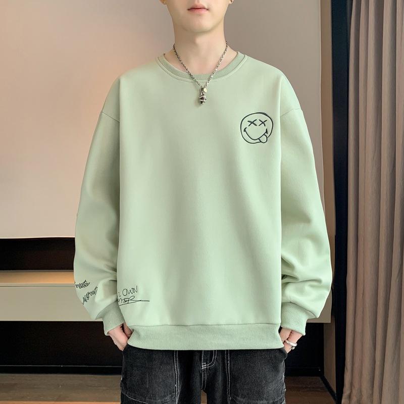 Мужская весенне-осенняя новая нижняя рубашка с длинным рукавом, футболка с круглым вырезом и принтом, большой размер, мужской топ