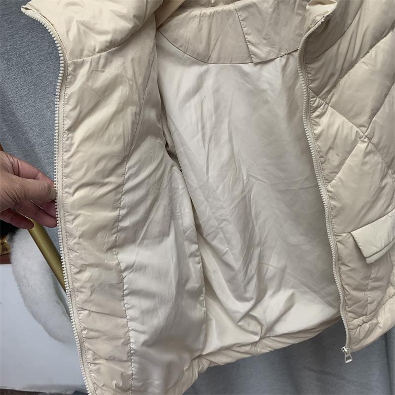 Женская осенне-зимняя куртка на белом утином пуху, стеганая парка с коротким воротником-стойкой и карманом, свободная тонкая однотонная куртка