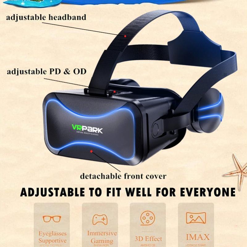3D VR Glasses Virtual Reality Headset Bass Stereo Surround Headphone Games Movie VR Headset Wide Angle for 4.5-6.7 Inches Smartphones Remote Gamepad