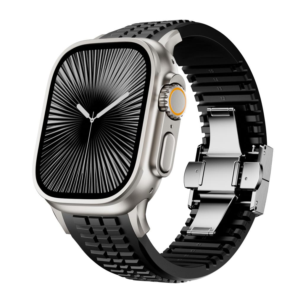 Спортивный силиконовый ремешок для Apple Watch Ultra 3/2 49 мм 46 мм 45 мм 44 мм Роскошный металлический браслет для iWatch Серии 11 10 9 8 7 Se Ремешок