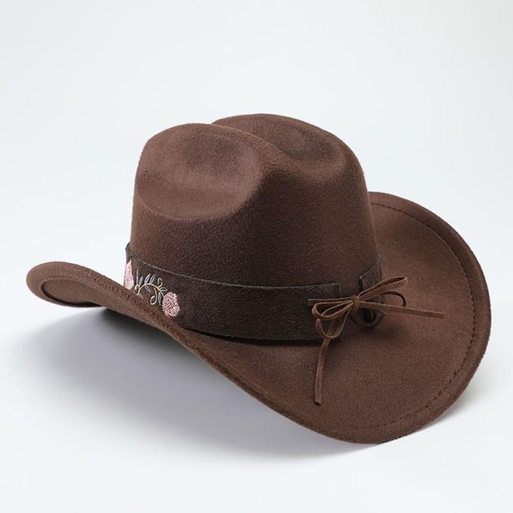 Wide Brim Felt Western Cowboy Hat Soft Sun Hat Ethnic Style Fedora Hat Daily
