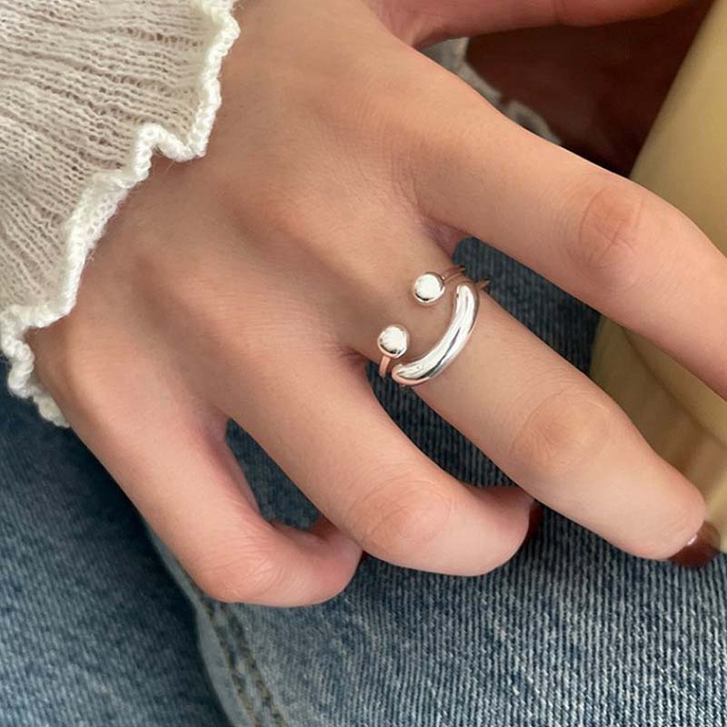 2023 New Silver Color Smile Face Open Rings for Women Simple Double-Layer Adjustable Anillos Ring Jewelry Gift Bijoux