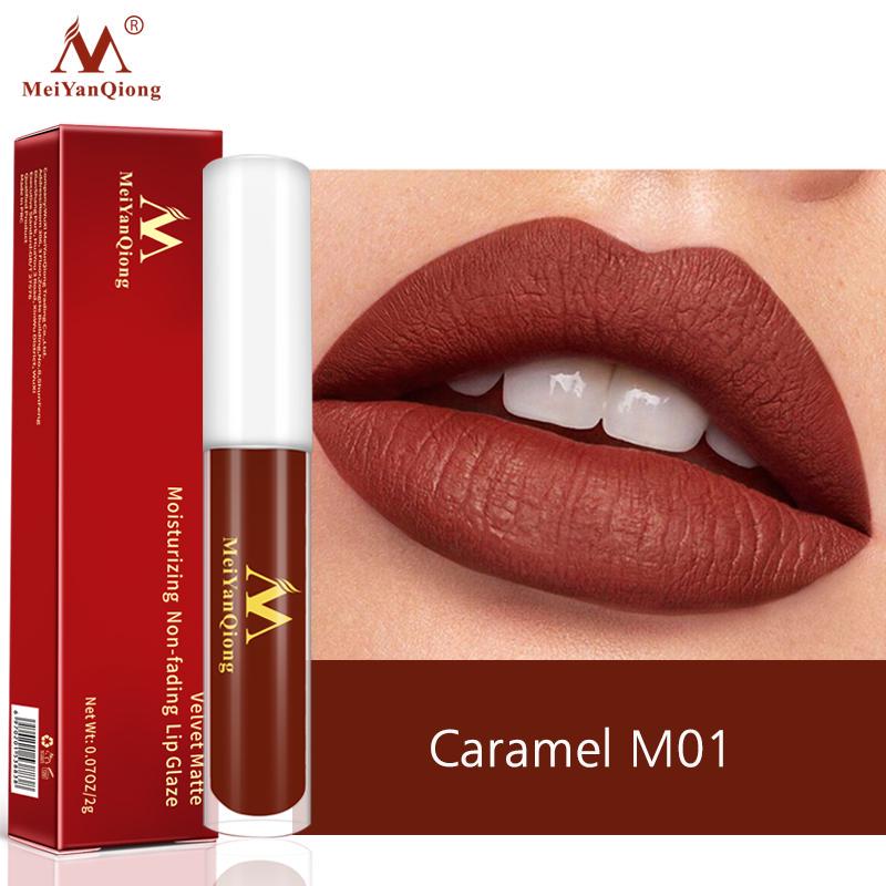 MeiYanQiong Блеск для губ Матовый блеск для губ Бархатистая губная помада Жидкий матовый водостойкий оттенок для губ Полный и насыщенный сексуальный макияж для губ Косметика
