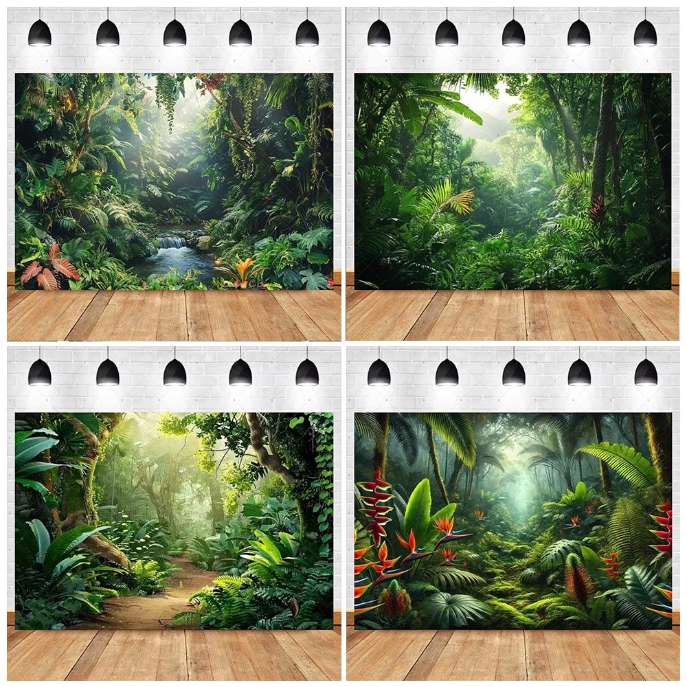 Tropical Rainforest Photography Backdrop Forest Jungle Green Tree Background Natural Scenery Party Decoration Photo Studio Prop