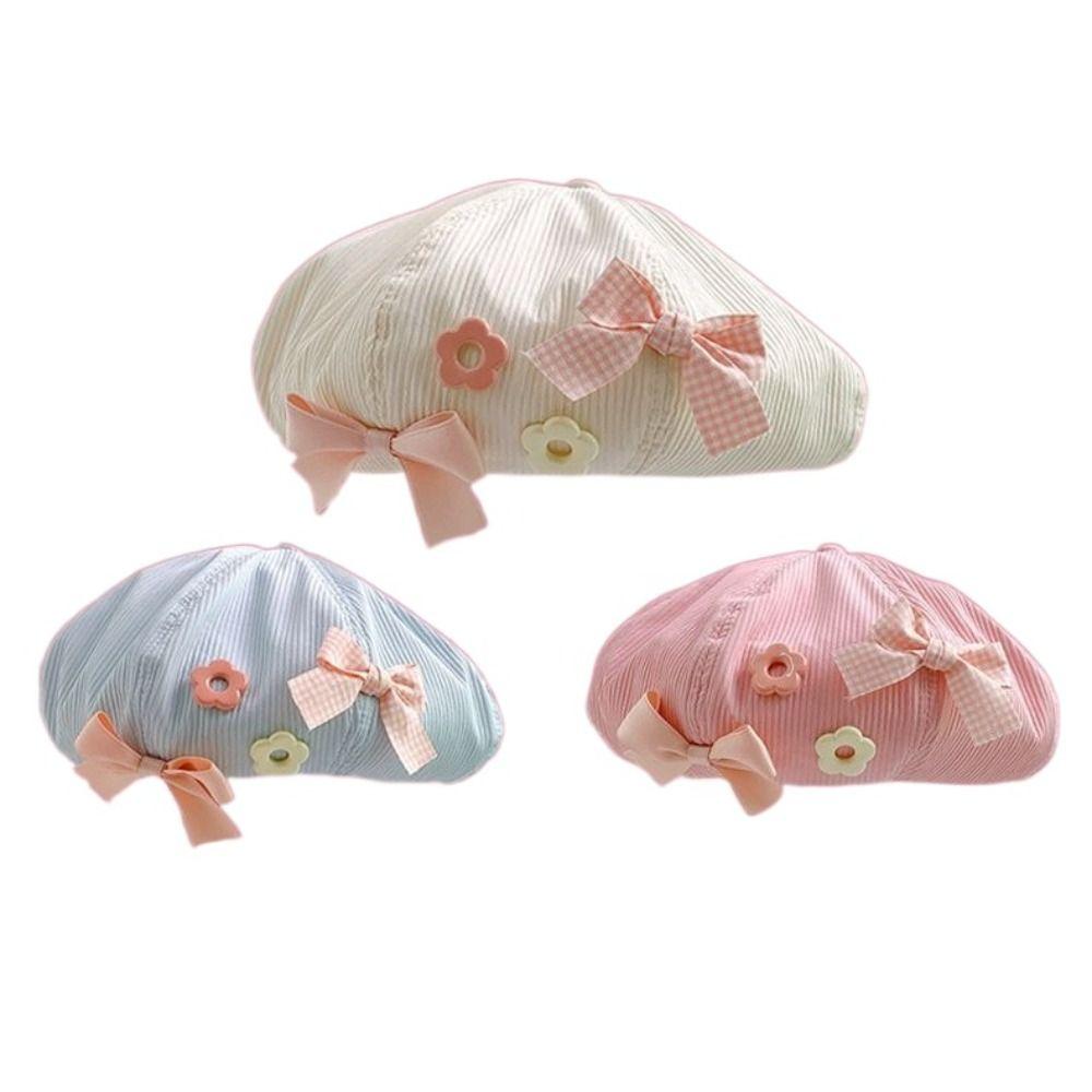 Cotton Octagonal Cap Y2k Painter Hat Sweet Bow Flower Beret  Autumn