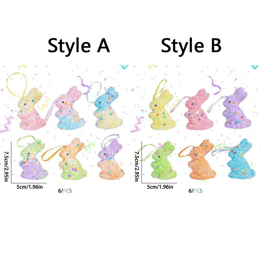 6Pcs Cute Colorful Foam Easter Rabbit Animal Mold Painted Sequin Bunny Ornament Hanging Sparkle Rabbit Figurine Celebration