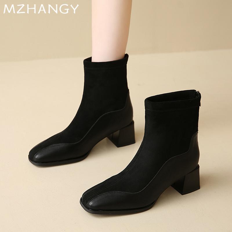 Модные женские замшевые ботильоны Модные зимние туфли на среднем каблуке Женские трендовые элегантные платья 2025 года Новые зимние готические мотоциклетные ботинки Mujer Botas