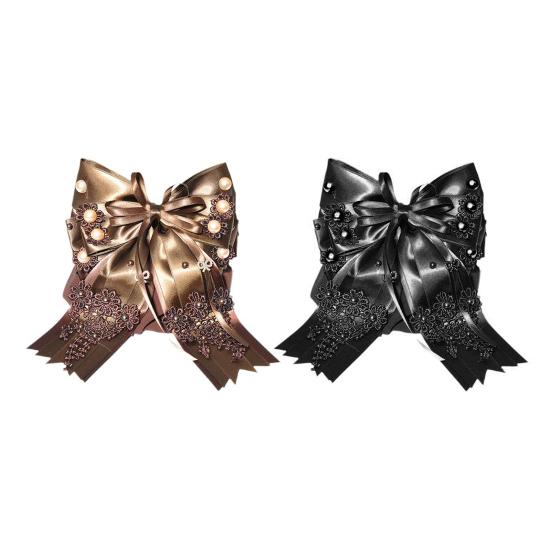 Lace Hair Clip Head Flower Faux Pearl Satin Bowknot Decor