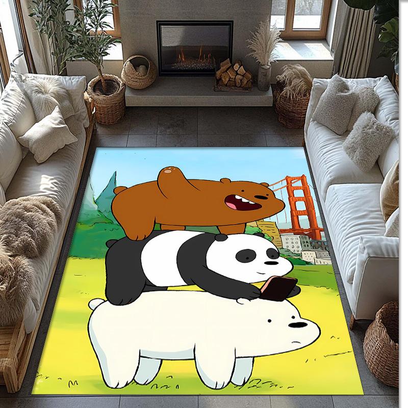 Three little bears Printed Crystal Velvet Area Rug, Soft Anti-Slip Water Absorbent Floor Mat for Living Room Bedroom