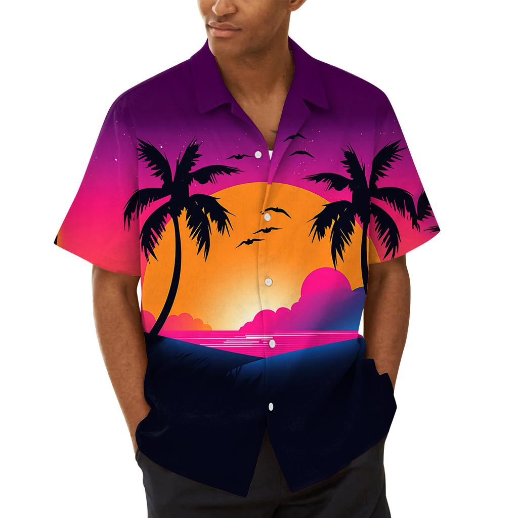 Гавайская рубашка для мужчин, мужские винтажные рубашки для боулинга на пуговицах, летняя пляжная рубашка с коротким рукавом