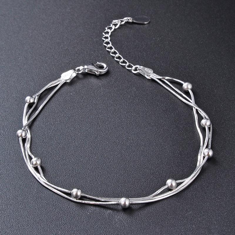 Lindon Women Zircon 925 Sterling Silver Jewelry Geometric Bead Chain Link Bracelet Fashion Fine Wedding Gift for Girlfriend