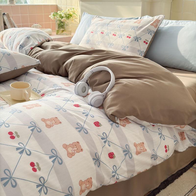 Class A Double Layer Gauze Floral Jacquard Bamboo Cotton Bedding Set - Fresh Design for Student Dormitory