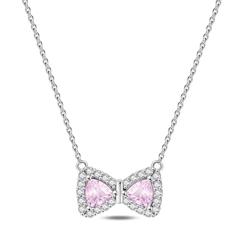 Colorful Original Red Necklace Copper Heart Bow Tie Pendant Fashion Necklace Charm Classic Diy Gift