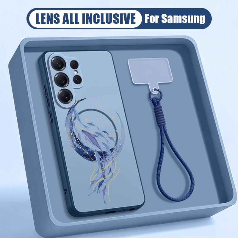 Чехол с рисунком медузы и дельфина для Samsung S26 Ultra S25 FE S24 S24 Plus A57 A37 A17 A56 A36 A16 A55 A35 A15 A54 5G Гибридный Магнитный Матовый Чехол