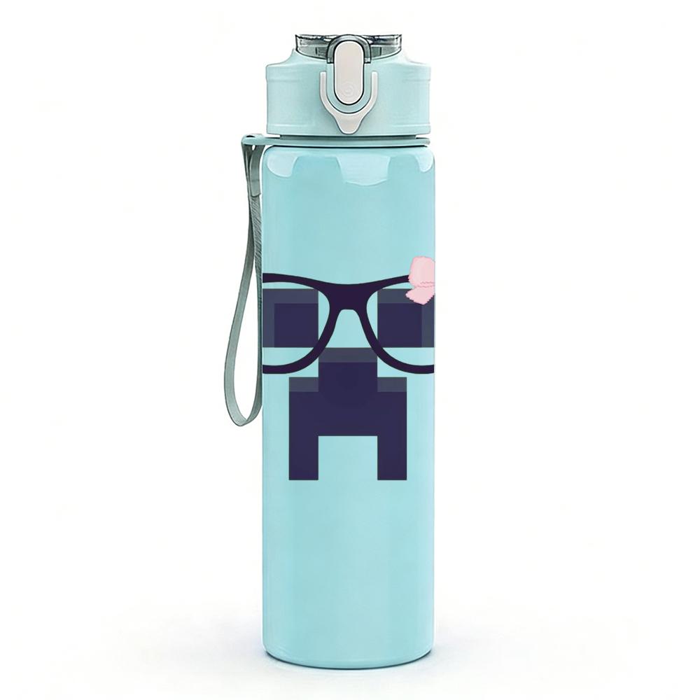 1PC Hipster Glasses Mustache Graphic,750ml Color Plastic Sports Water Bottle,Leakproof Flip Straw Lid,Suitable for Sports Office Home Use