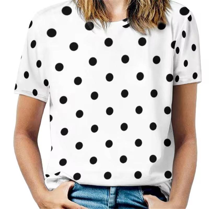 Women Vintage 3D Dot Print O-Neck Short Sleeve T-Shirts Female Retro Fashion Wave Point Street Tshirt Lady Casual Y2k Tops Tees