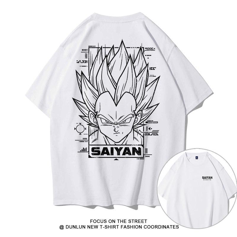 Футболка Сунь Укун Веджета Японская Одежда в Стиле Аниме Dragon Ball Студенческая Свободная Хлопковая Футболка с Коротким Рукавом Семейный Тренд