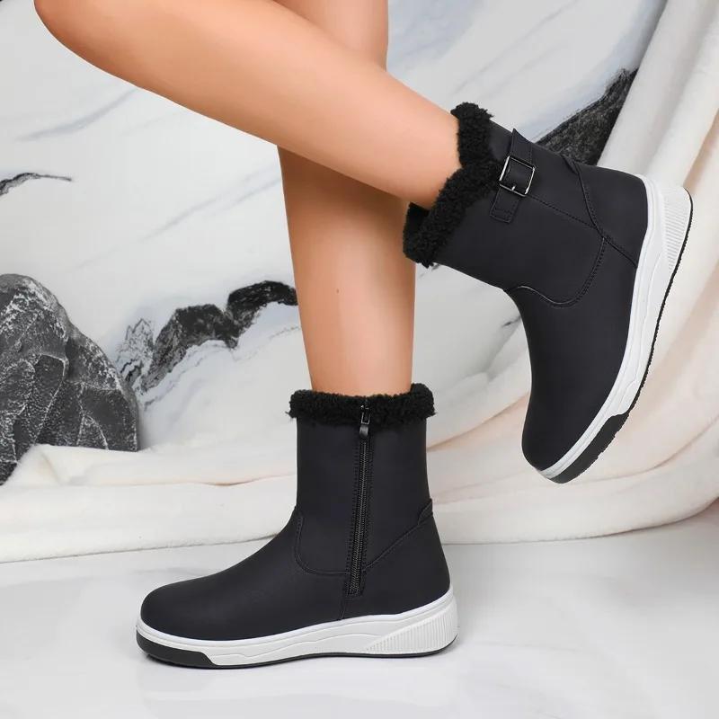 Fashion Women Snow Ankle Boots Leather Shoes 2024 Winter Trend New Fur Warm Cozy Woman Boots Casual Walking Cotton Botas Mujer