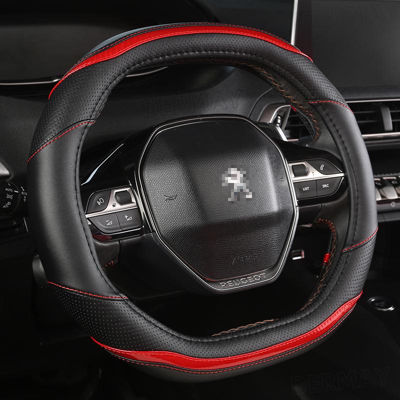For 2008 2019 2020 E2008 2020 Car Steering Wheel Cover Carbon Fibre + PU Leather Auto Accessories Interior Coche