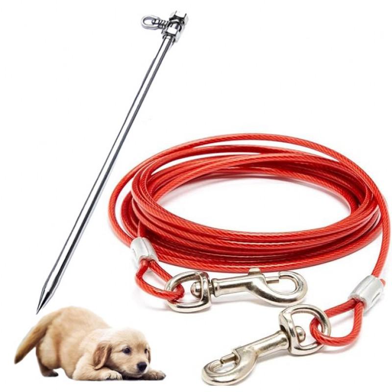 Stainless Steel Dog Tie-Out Stake With 3m Or 5m Dual-End Tether Lead Outdoor Pet Training Secure Restraint
