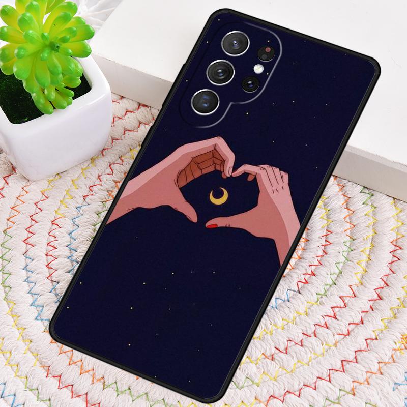Hand Holding Moon Finger Heart Silicone Phone Case For Samsung Galaxy note 10 pro S26 S25 S24 S23 S22 S21 Plus Ultra Capa Cover