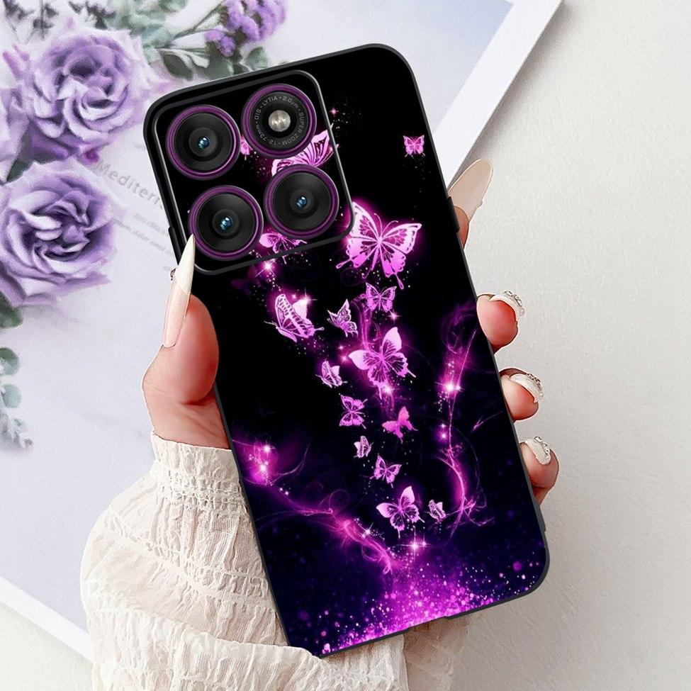 Для Motorola Edge 60Pro XT2507-1 Задняя крышка Для Motorola Edge 60 Pro Чехол Милый Мультяшный Роскошный Цветочный Рисунок Черный Силикон 6.7"