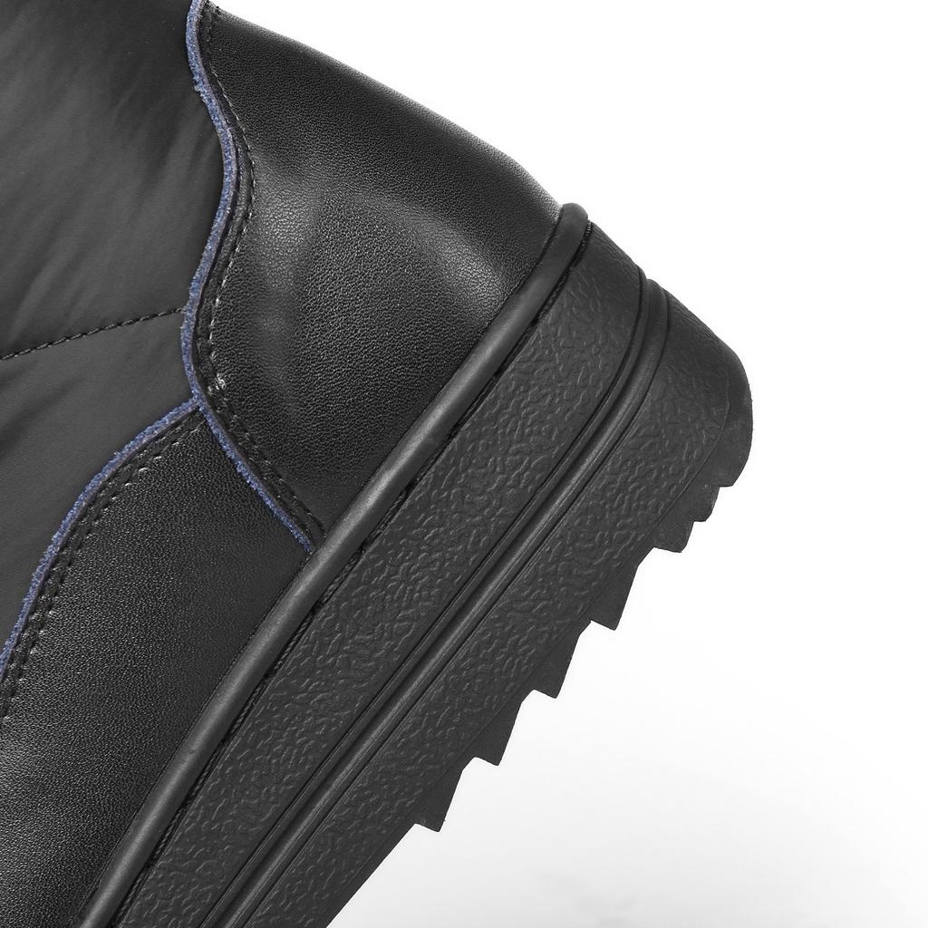 Q/Женские зимние ботинки на плоской подошве незаменимы зимой, поскольку они обеспечивают комфорт и тепло.. Длинные плюшевые сапоги большого размера из натуральной кожи.