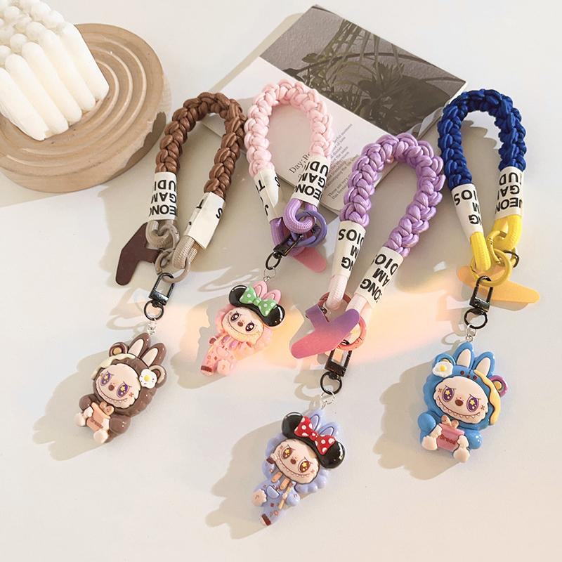 Универсальный Лабубу Мультяшный Милый Подвеска-цепочка для телефона Шнурок для Iphone Мобильного телефона Короткий ремешок Брелок Украшение для сумки Кольцо для ключей