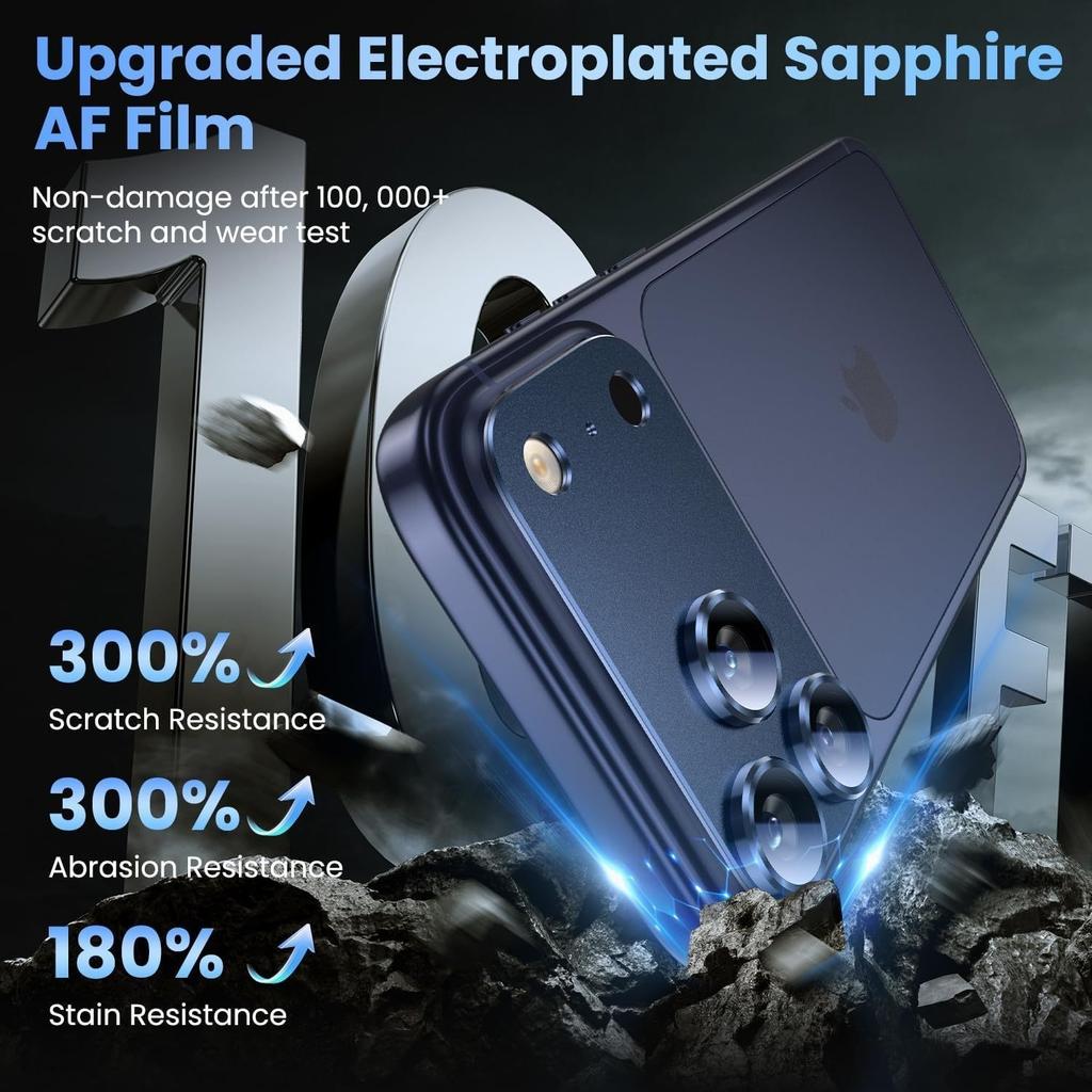 2 комплекта для iPhone 17 16 15 14 Pro Max Оригинальный цвет Сильная адсорбция Защита объектива камеры Металлическое закаленное стекло Защитная пленка экрана задней камеры