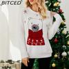 BITCED Knitted Top Christmas Cartoon Jacquard Knit Sweater Embroidered Bear Christmas Jumper
