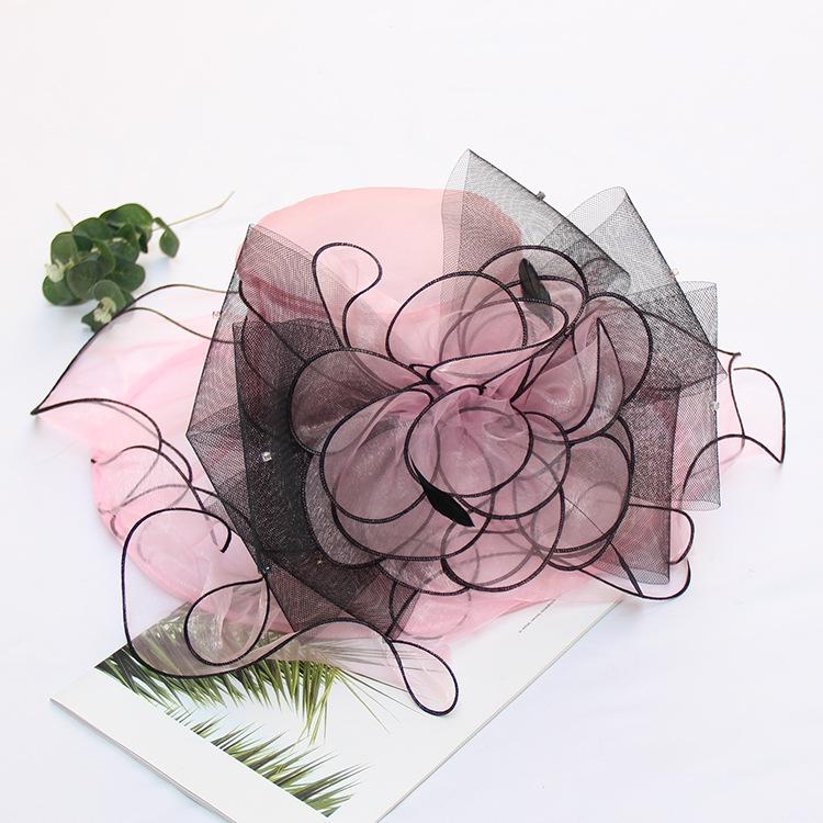 Hat Women's summer sun hat Travel sun protection sun hat Big brim flower organza Folding fashionable versatile beach hat
