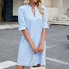 Women's Loose Casual Solid Color Five Quarter Sleeve V-neck Loose Dress Fashionable Dress