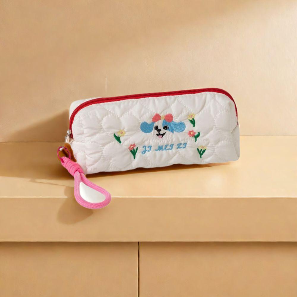 Large Capacity Pencil Pouch Embroidered Dog Student Stationery Bag Puppy Cosmetic Bag Student