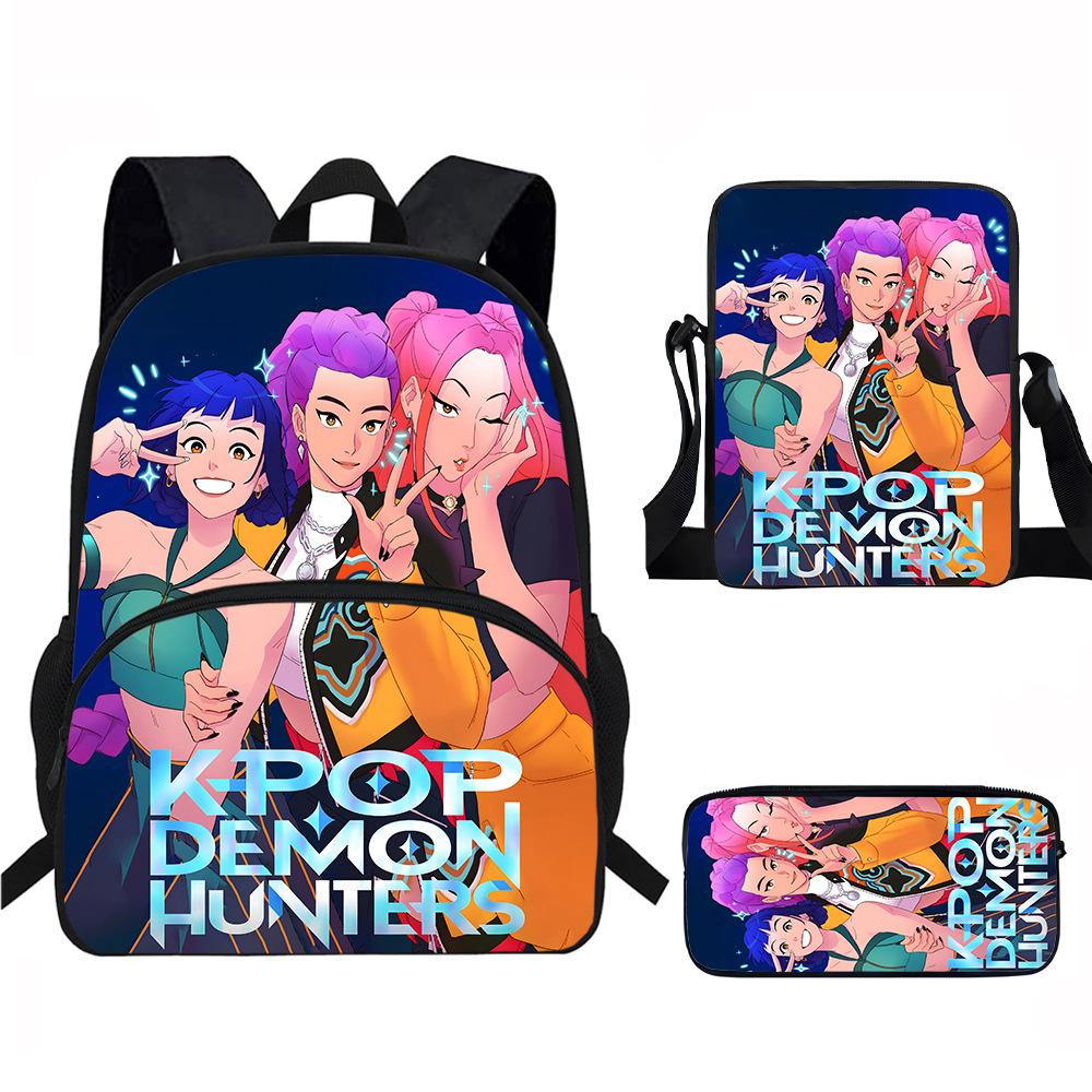 K-Pop Demon Hunters 3-Piece Student Backpack Set Anime-Themed Trendy Printed Backpack Set