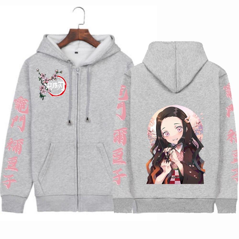 Горячая аниме Demon Slayer Kimetsu No Yaiba Забавные толстовки с капюшоном Kamado Nezuko на молнии пальто с принтом Модная женская повседневная куртка Толстовка
