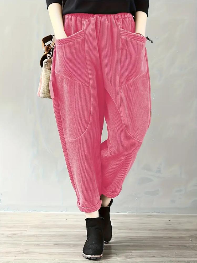 Однослойные вельветовые брюки-шаровары для весны и лета, однотонные литературные и ретро женские брюки свободного кроя с карманами в повседневном стиле