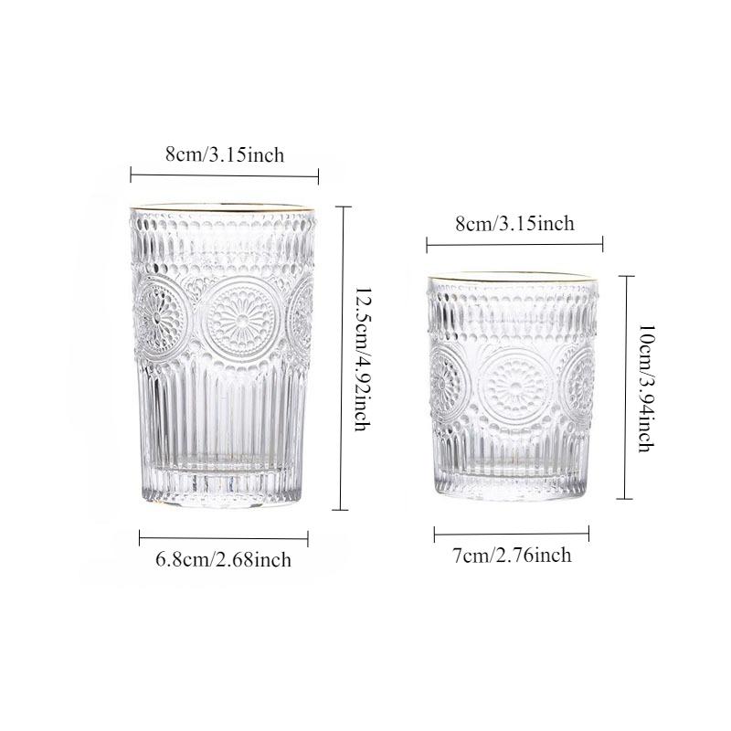 1pcs Golden Edge Sunflower Cup Embossed Glass Cup Water Cup Summer Ins Style Juice Drink Coffee  Beer Mug Transparent Water Cup