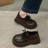 British Style Big Head Small Leather Shoes Women's 2025 Spring and Autumn New Black Lace-up Loafers Retro Versatile Platform Single Shoes