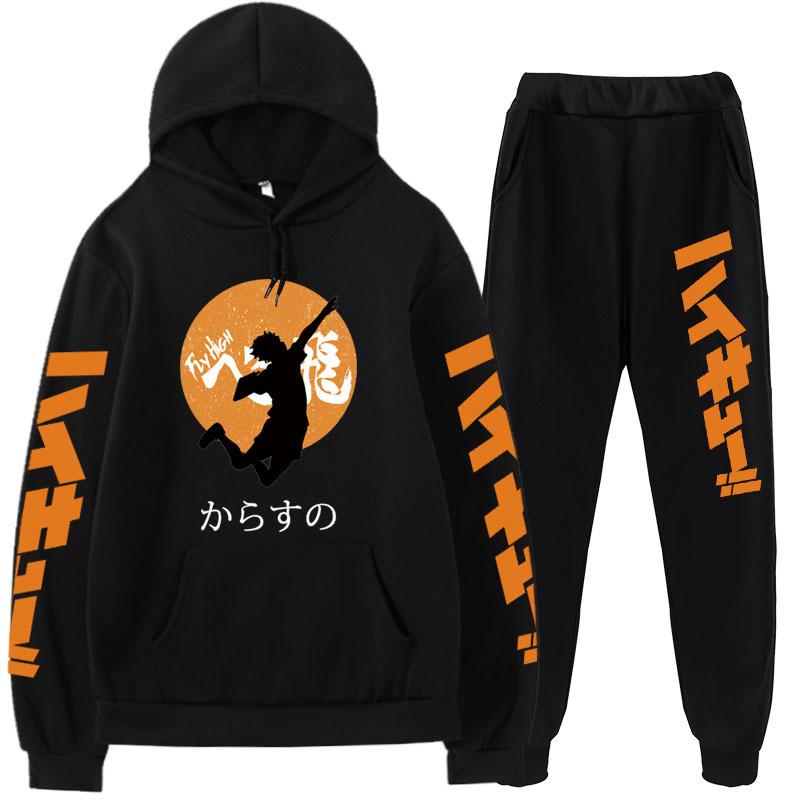 Volleyball Boy Hoodies Pants Sets Anime Suit Sweatshirt Streetwear Men Women Pullover Suit Tracksuit Sportwear Spring Autumn