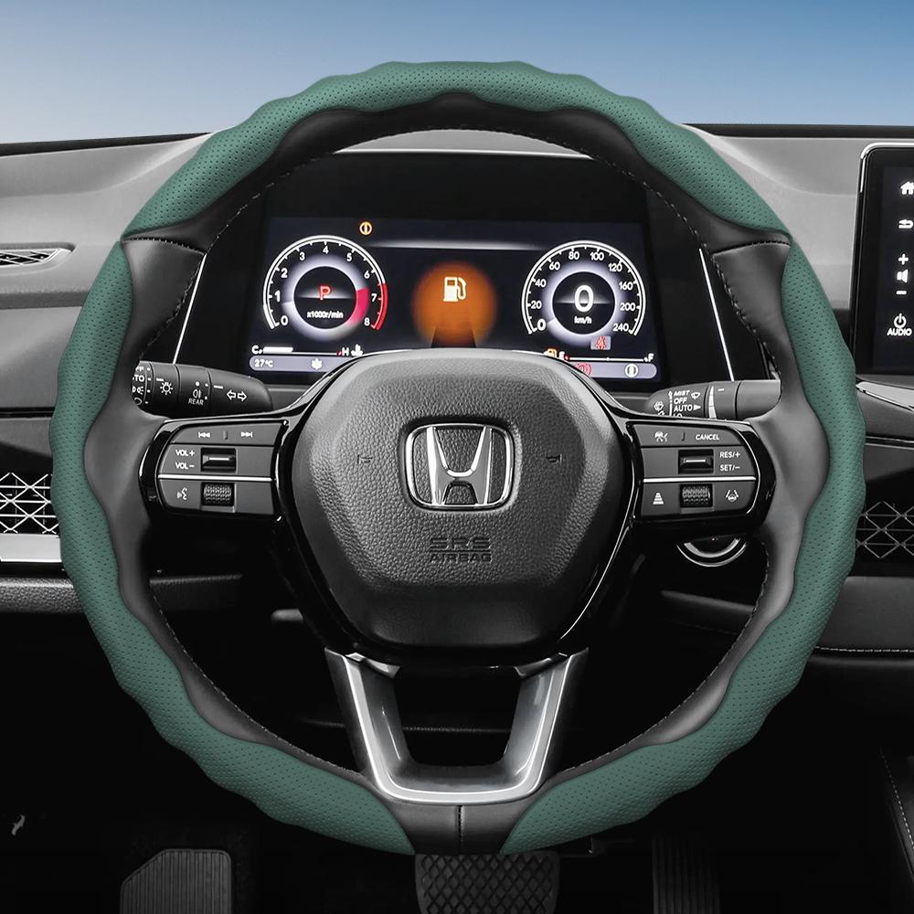 ZAG1 Steering Wheel Cover Suitable for Honda, Wave-Shaped Sporty Design, Breathable Leather, Segmented Design, Non-Slip, Sweat-Absorbent Protective C