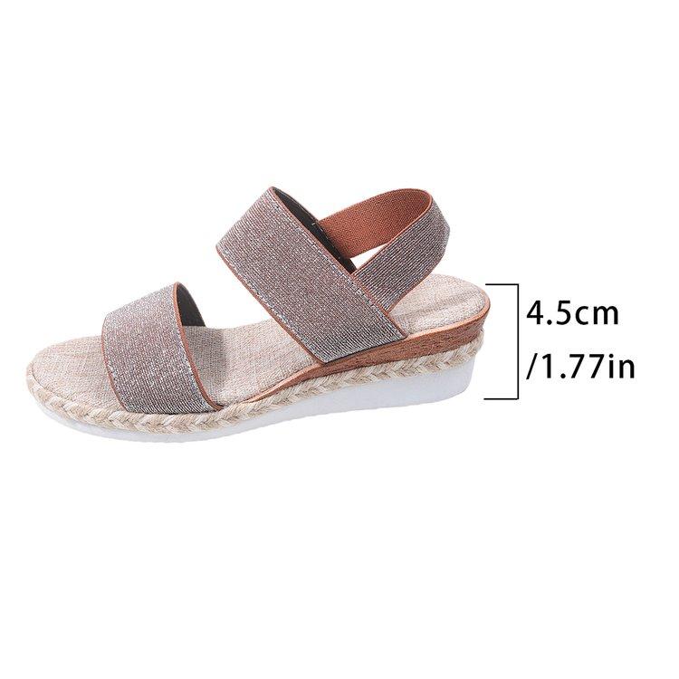 2024 Summer Women's Fashion Trend Non-slip Wear-resistant Comfortable Hemp Rope Sole Stretch Fabric Sequined Flat Sandals