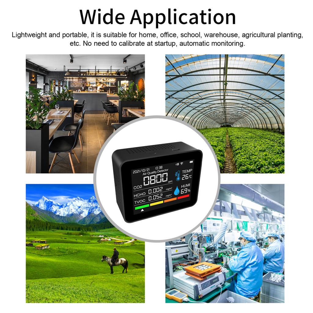 Монитор качества воздуха в помещении 12 функций WiFi Термометр Гигрометр WiFi для приложения Tuya Smart с 2,8" цветным дисплеем Поддержка Alar