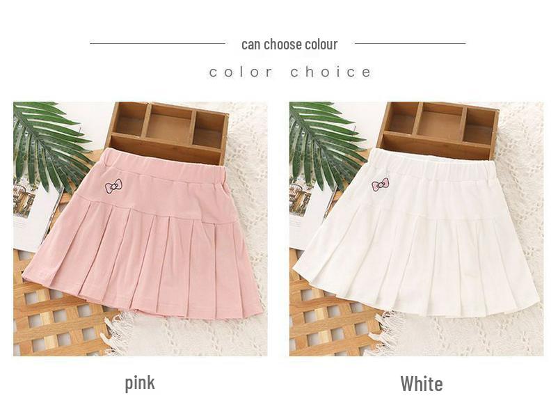 Girls' Summer Midi Pleated Skirt with Anti-Exposure Shorts
