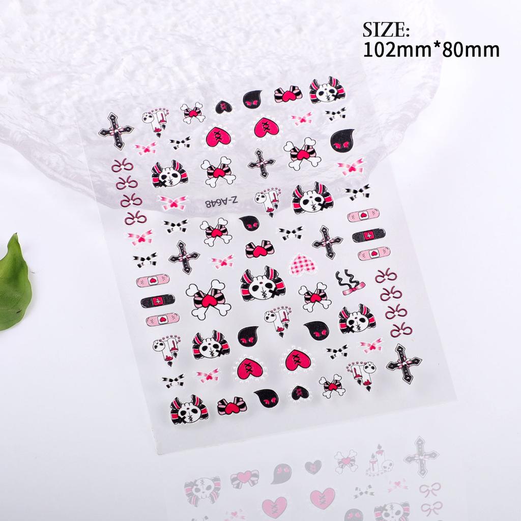 5D Embossed Nail Art Sticker Halloween Cartoon Spider Web Ghost Pumpkin Lantern Nail Adhesive Sticker