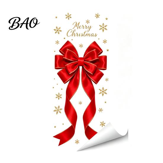 Christmas Window Clings Static Glass Sticker, Theme Bow Pattern Print, Removable Stickers Electrostatic PVC Film for Home And Store Doors Santa Claus