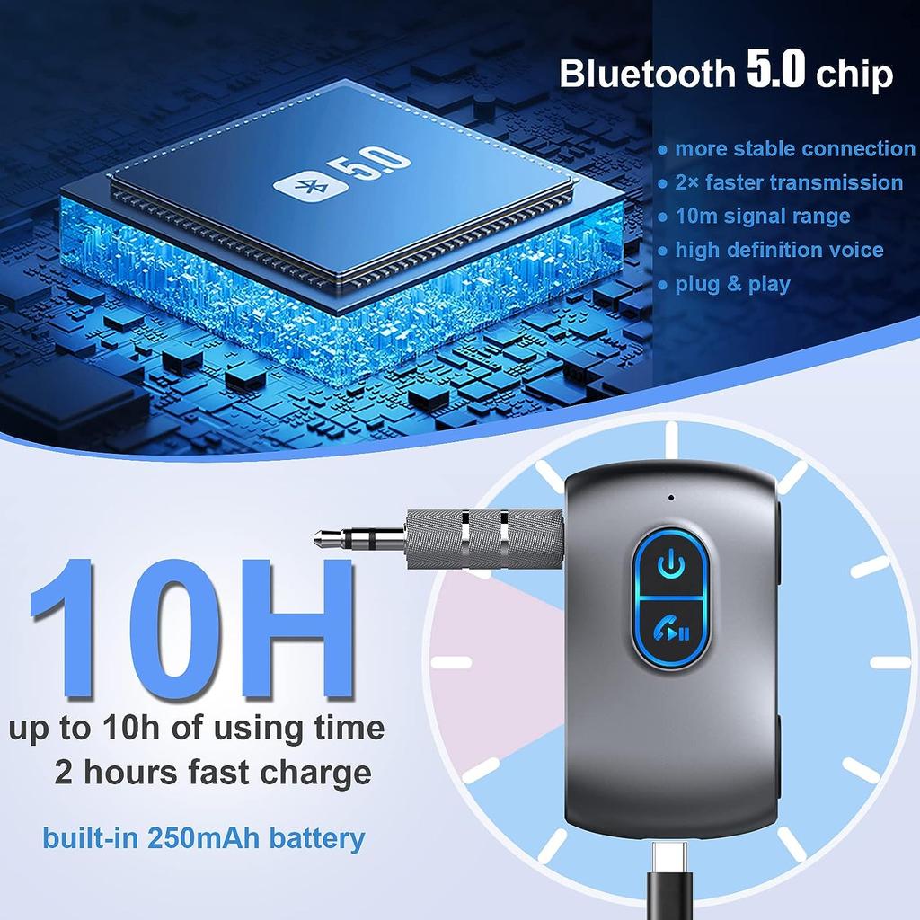 Беспроводной 5.0 Aux Bluetooth-адаптер для автомобиля с громкой связью, поддержка TF-карты, двойное соединение, приемник для автомобиля, наушники и домашние стереосистемы