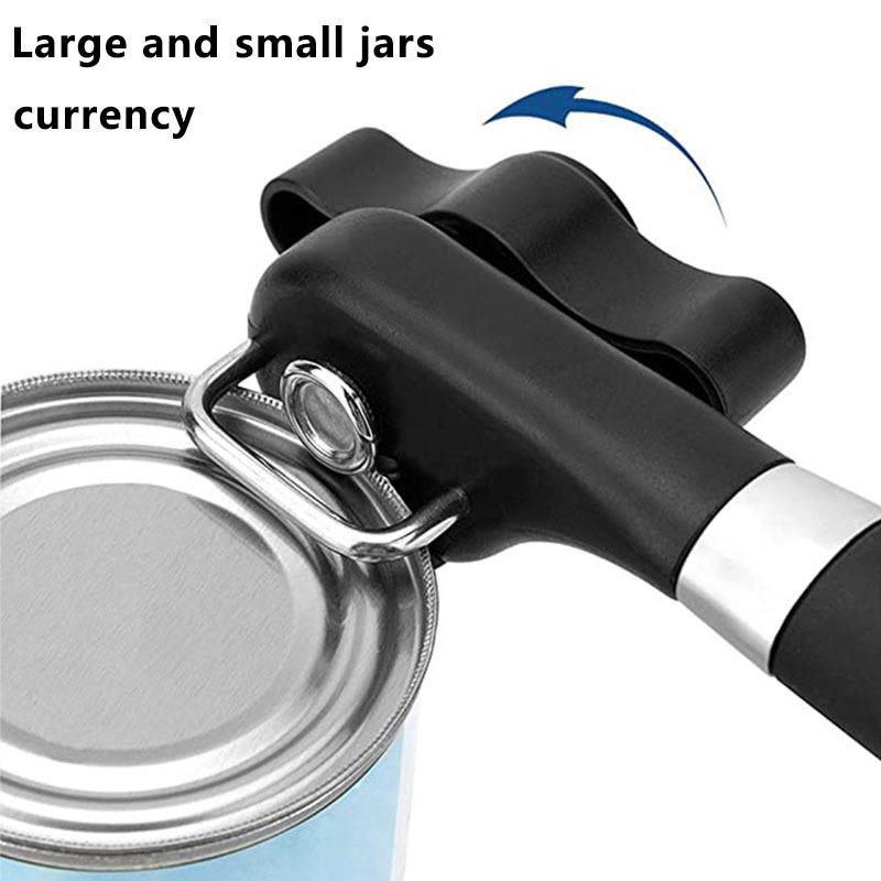 Effortless Stainless Steel Can & Bottle Opener with Ergonomic Handle Kitchen Safety Openers: Can Opener & Jar Opener