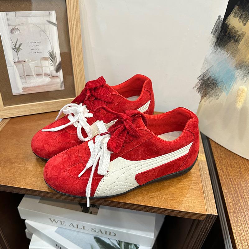 Rose Has the Same Leather German Training Shoes for Women's New Retro Flat-bottomed Breathable and Versatile Inner Height-increasing Sports and Leisu