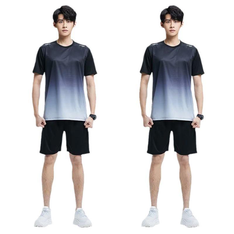 Мужской летний градиентный комплект для фитнеса из быстросохнущей футболки и шорт тай-дай